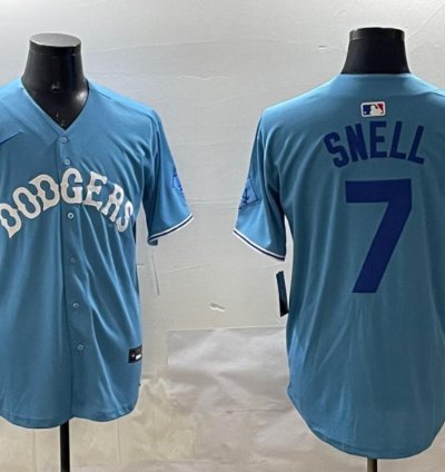 Los Angeles Dodgers Blake Snell Light Blue Royal Throwback Jersey