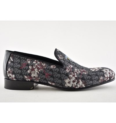 Dior Sorayama Black Canvas Floral Men Dress Loafer 42 9