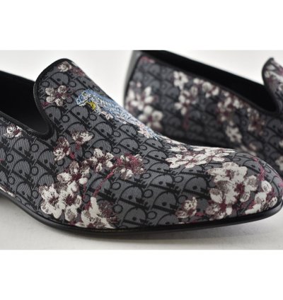 Dior Sorayama Black Canvas Floral Men Dress Loafer 42 9