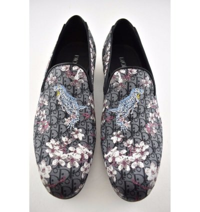 Dior Sorayama Black Canvas Floral Men Dress Loafer 42 9