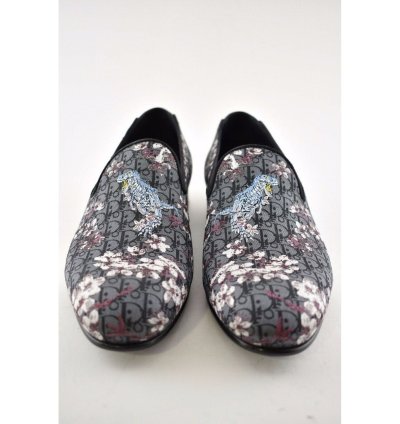 Dior Sorayama Black Canvas Floral Men Dress Loafer 42 9