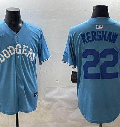 Los Angeles Dodgers Clayton Kershaw Light Blue Royal Throwback Jersey