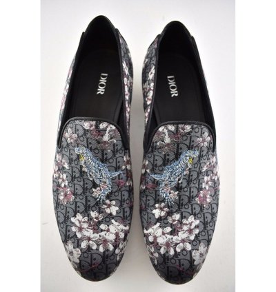 Dior Sorayama Black Canvas Floral Men Dress Loafer 42 9