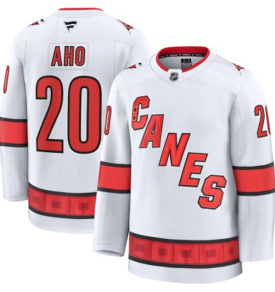 Mens Carolina Hurricanes 20 Sebastian Aho Away Premium Jersey White