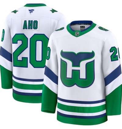 Mens Carolina Hurricanes 20 Sebastian Aho Throwback Premium Jersey White
