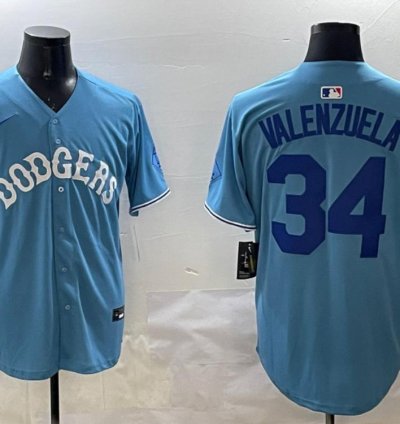 Los Angeles Dodgers Fernando Valenzuela Light Blue Royal Throwback Jersey