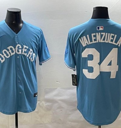 Los Angeles Dodgers Fernando Valenzuela Light Blue Throwback Jersey