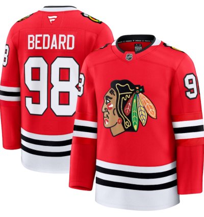 Mens Chicago Blackhawks 98 Connor Bedard Home Premium Jersey Red