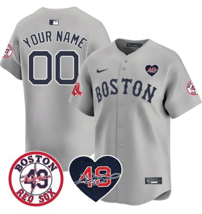 Custom Boston Red Sox Jersey Tim Wakefield Memorial Patch Stitched Gray