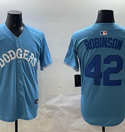 Los Angeles Dodgers Jackie Robinson Light Blue Royal Throwback Jersey