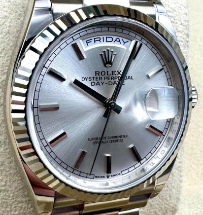 Rolex Day-date 36 128239 36mm White Gold Silver Index Dial Unworn 2023