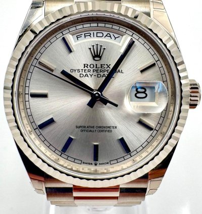 Rolex Day-date 36 128239 36mm White Gold Silver Index Dial Unworn 2023