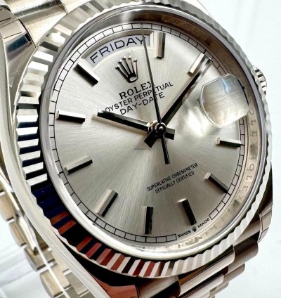 Rolex Day-date 36 128239 36mm White Gold Silver Index Dial Unworn 2023