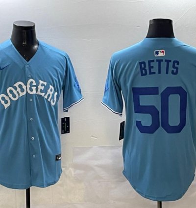 Los Angeles Dodgers Mookie Betts Light Blue Royal Throwback Jersey