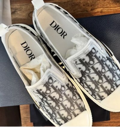 Dior White Oblique Slip On Sneakers sz 44