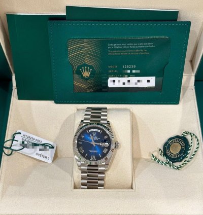 Rolex Day-date 36 128239 Day-date 36mm Blue Ombre Dial President Roman White Gold Oyster