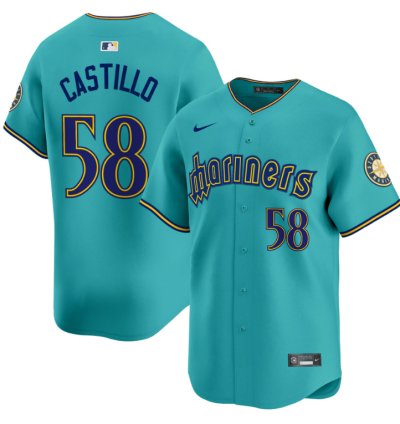 Luis Castillo Jersey 58 Seattle Mariners 2025 Vapor Premier Limited Stitched Aqua