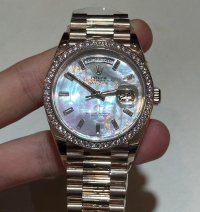 Rolex Day-date 36 128345rbr Everose Gold And Diamonds Mother Of Pearl