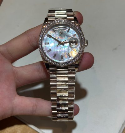 Rolex Day-date 36 128345rbr Everose Gold And Diamonds Mother Of Pearl