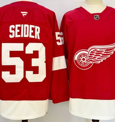 Detroit Red Wings 53 Moritz Seider Jersey Stitched Red