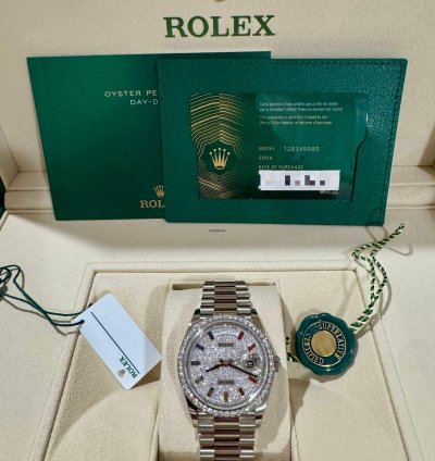 Rolex Day-date 36 128349rbr Day-date 36mm Rainbow White Gold Diamond-set Diamond-paved Gem-set
