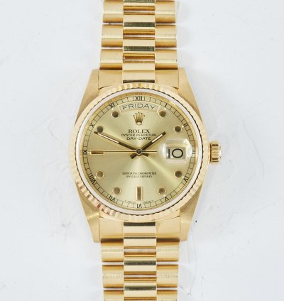 Rolex Day-date 36 18038 With Rare Pinball Dial In Unworn And Full Set Condition