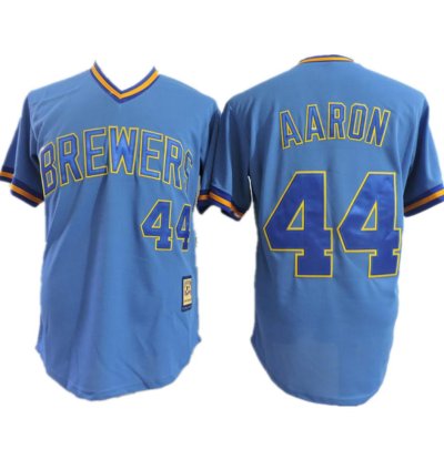 Milwaukee Brewers Hank Aaron Blue Throwback Pullover Jersey
