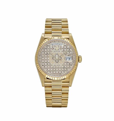 Rolex Day-date 36 18238 Yellow Gold Skeleton Pav Diamond Dial