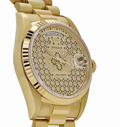 Rolex Day-date 36 18238 Yellow Gold Skeleton Pav Diamond Dial