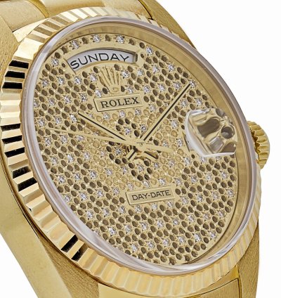 Rolex Day-date 36 18238 Yellow Gold Skeleton Pav Diamond Dial