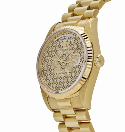 Rolex Day-date 36 18238 Yellow Gold Skeleton Pav Diamond Dial