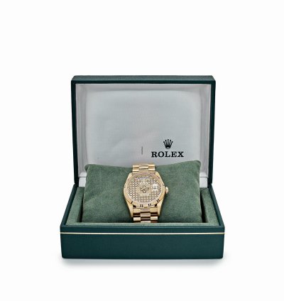 Rolex Day-date 36 18238 Yellow Gold Skeleton Pav Diamond Dial