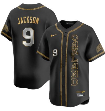 Reggie Jackson Jersey 9 Oakland Athletics City Connect Concept Stitched Black Gold