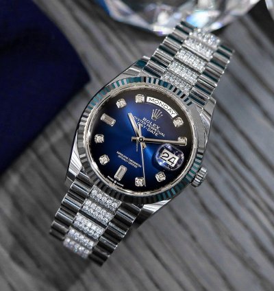 Rolex Day-date 36 18kt Wg Ref 128239 - Diamonds President And Blue Ombr Dial - Full Set 2022