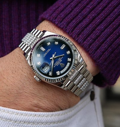Rolex Day-date 36 18kt Wg Ref 128239 - Diamonds President And Blue Ombr Dial - Full Set 2022
