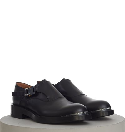 Evidence Monk Shoe In Black Calfskin With Aluminium Buckle