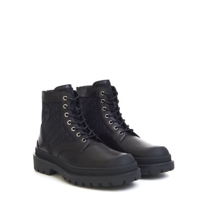 Explorer Ankle Boot In Black Calfskin Oblique Jacquard