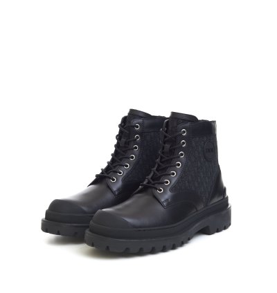 Explorer Ankle Boot In Black Calfskin Oblique Jacquard