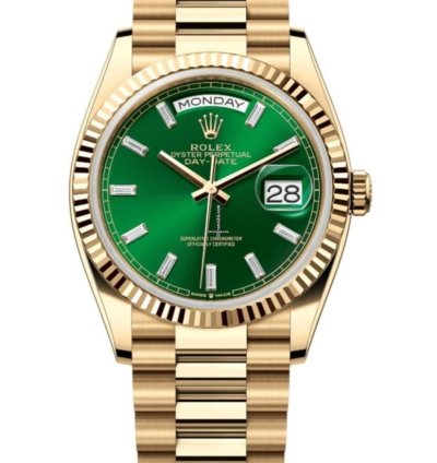 Rolex Day-date 36 2024 2025 Green Baguette Diamond Dial Day-date 36 Yellow Gold Fluted Bezel