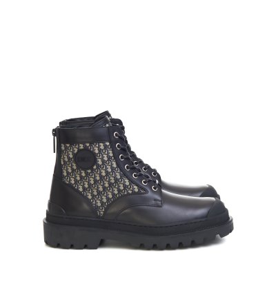 Explorer Ankle Boots In Black Calfskin Beige Oblique