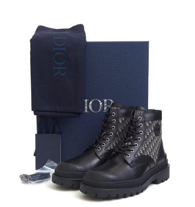 Explorer Ankle Boots In Black Calfskin Beige Oblique