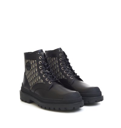 Explorer Ankle Boots In Black Calfskin Beige Oblique