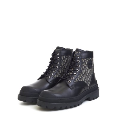 Explorer Ankle Boots In Black Calfskin Beige Oblique