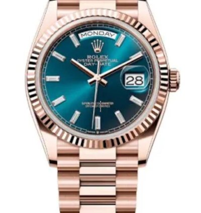 Rolex Day-date 36 2025 Blue Dial Baguette Diamond Dial Fluted 18k Rose Gold Day-date 36