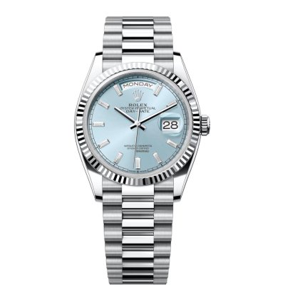 Rolex Day-date 36 36mm 128236-0009 Platinum With Ice Blue Diamond Dial Presidential Watch 2024