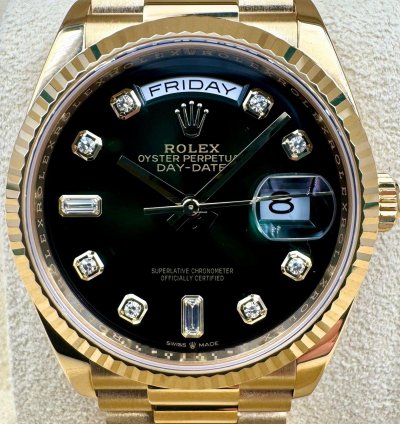 Rolex Day-date 36 36mm 128238 Green Ombre Diamond Dial Unworn 2023