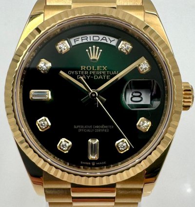 Rolex Day-date 36 36mm 128238 Green Ombre Diamond Dial Unworn 2023
