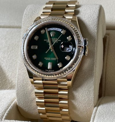 Rolex Day-date 36 36mm 128238 Ombre Green Diamond Dial Unworn Full Set 2022