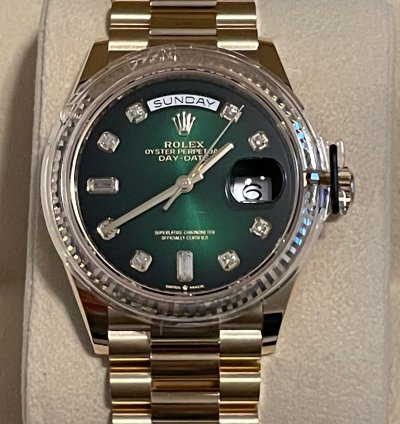 Rolex Day-date 36 36mm 128238 Ombre Green Diamond Dial Unworn Full Set 2022