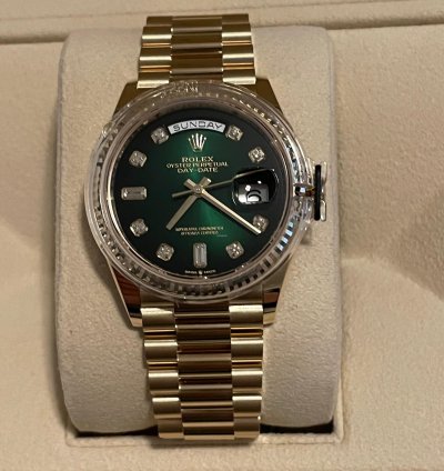 Rolex Day-date 36 36mm 128238 Ombre Green Diamond Dial Unworn Full Set 2022